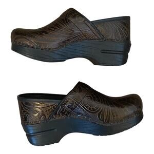 Dansko Professional Clogs EU 35 Tooled Leather Bronze Black Comfort Nurse Shoes